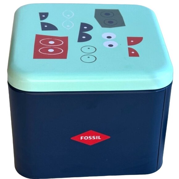 2017 Christmas Holiday Fossil Watch Holder ONLY Metal Tin Box Cases 2.75" Tall - Picture 3 of 15